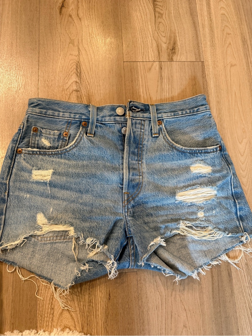 Levi's Light Blue Distressed High-Waist Denim Shorts